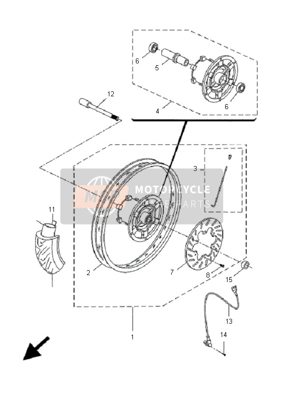 Yamaha DT50R-SM 2006 Front Wheel (SM) for a 2006 Yamaha DT50R-SM